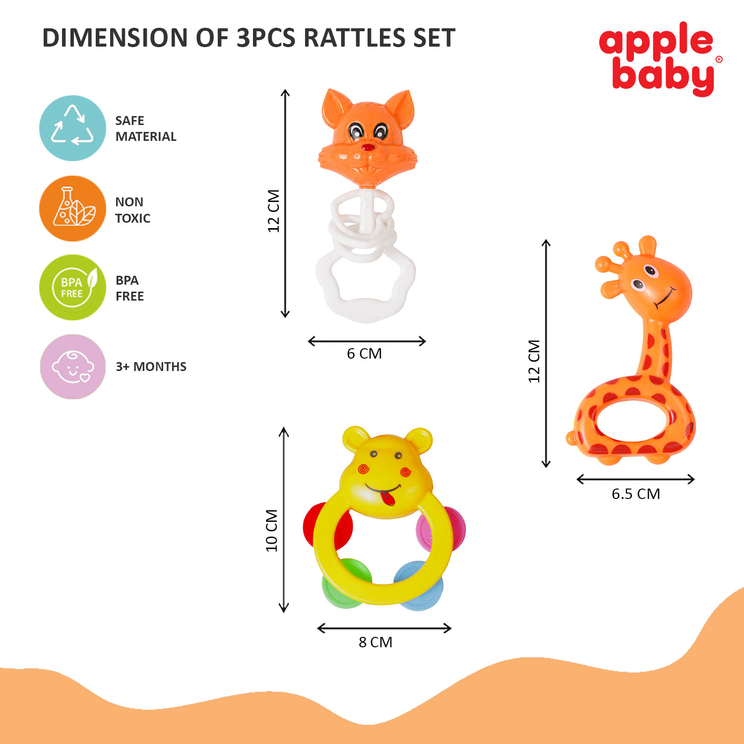 Baby Rattles 3PCS Set dimension
