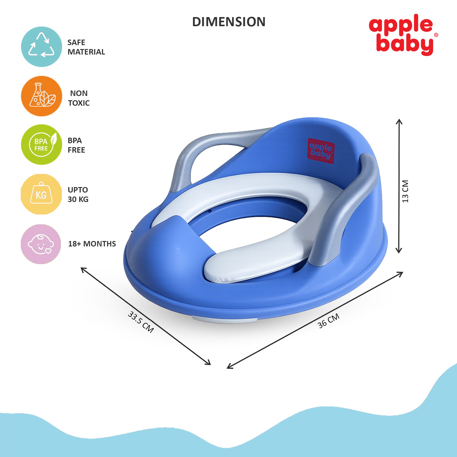Baby Potty Training Seat with Handles Blue Dimension